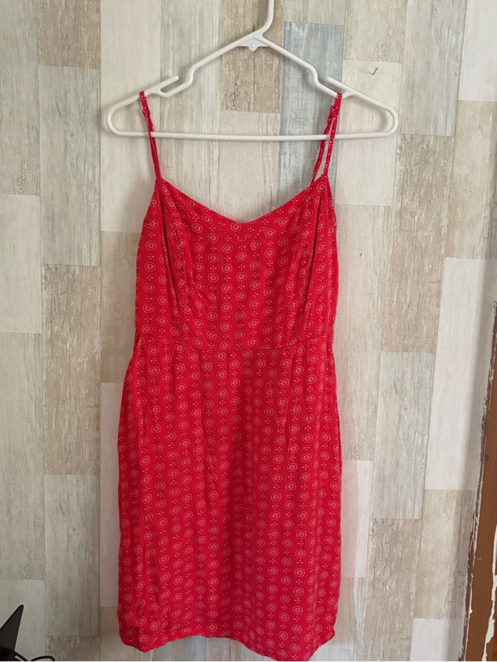 SO Red Spaghetti-Strap Mini Dress with White Micro Motif
